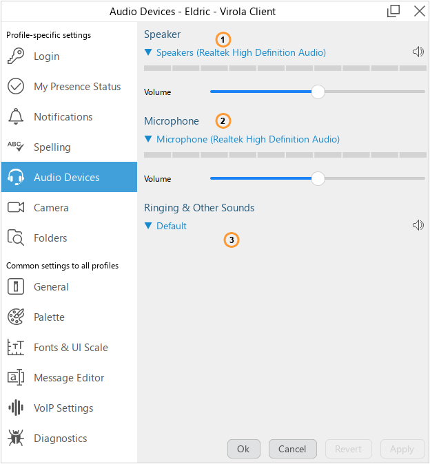 Audio settings tab Audio settings tab